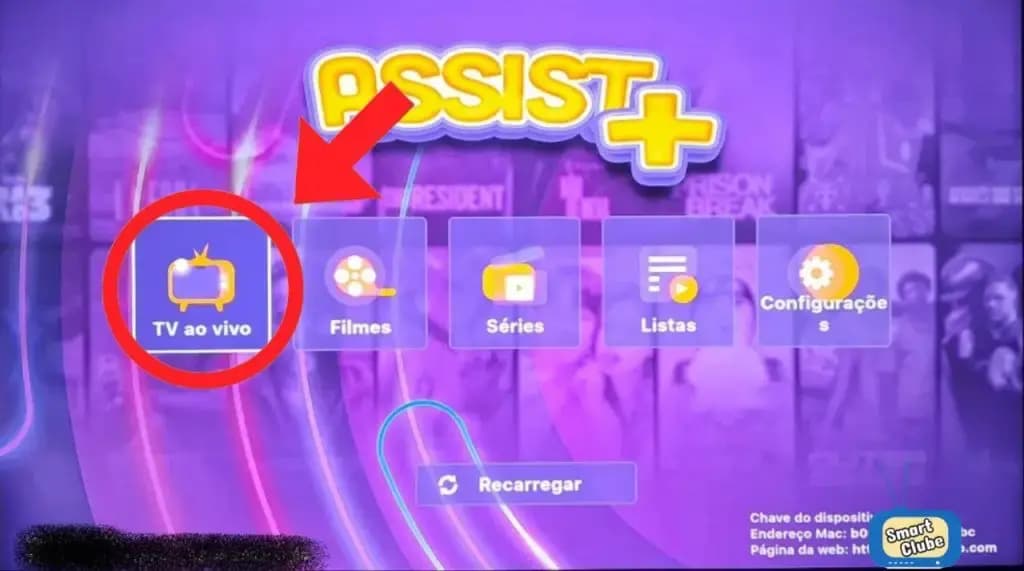 Assist Plus configurado — navegação por canais ao vivo, filmes e séries na Smart TV