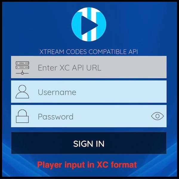 Tela de login do XCIPTV com Xtream Codes API — inserir dados Force Play